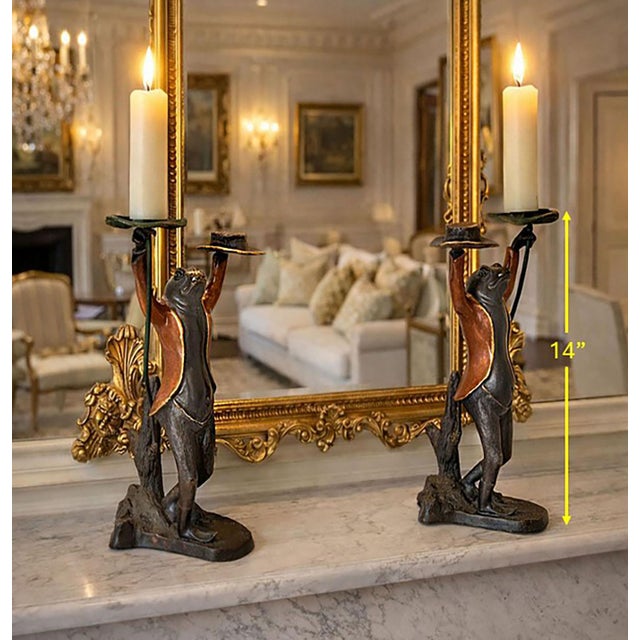 PLEASE NOTE: THESE ARE NOT BRASS BUT ANTIQUE CAST BRONZE Offering a remarkable antique pair of Large 14" tall CAST BRONZE...