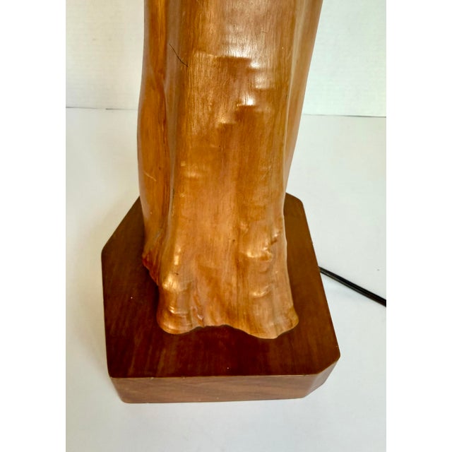Rustic Folk Art Cypress Knee Table Lamp With Sculpted Wood Slat Shade For Sale - Image 11 of 12