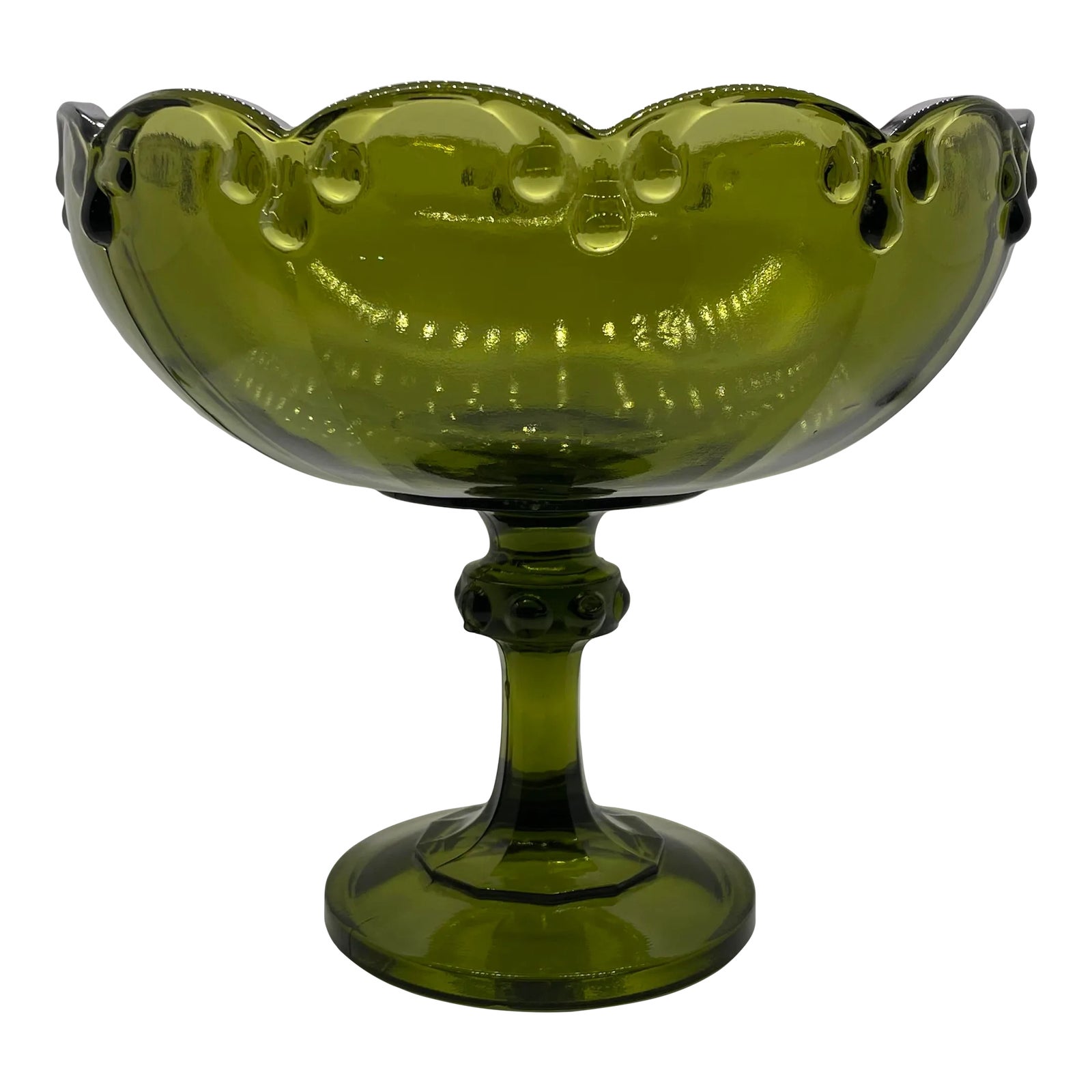 Vintage Indiana Glass Green Pedestal Compote Bowl | Chairish