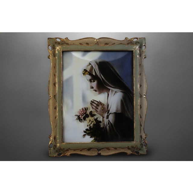 Printed Glass Panel of the Madonna in Prayer, 1950s For Sale - Image 9 of 9