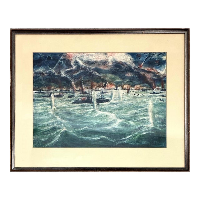 Pacific Theater Naval Battle in Watercolor by David Foster Pratt (1918-2010) For Sale
