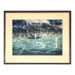 Pacific Theater Naval Battle in Watercolor by David Foster Pratt (1918-2010)