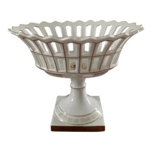 Reticulated Gold Gilt Greek Key Porcelain Basket Compote