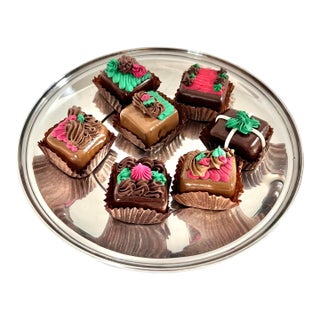 Silverplate Tray With Faux Christmas Holiday Chocolates - A Set of 8 For Sale