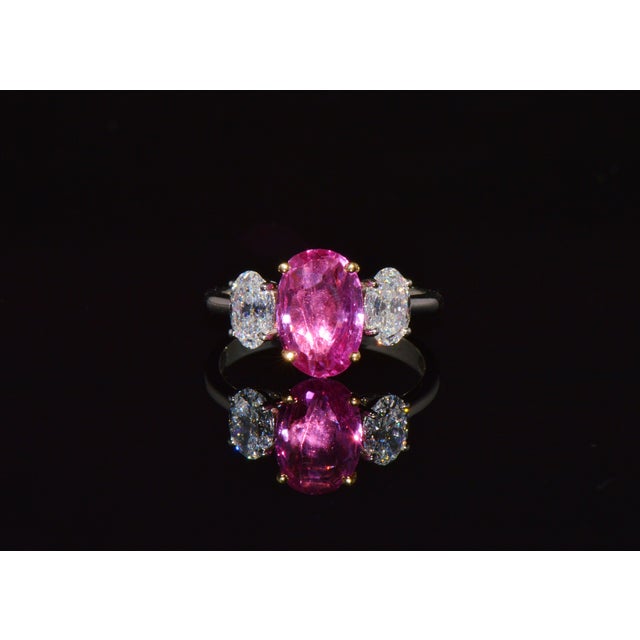Late 20th Century Gia Certified 3.68Ct Madagascar Pink Sapphire E VVS Diamond Solid 950 Platinum 18k Gold Ring, Size 6.5 For Sale - Image 4 of 15