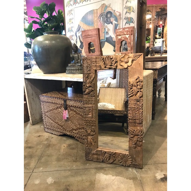 Antique Chennai Temple Carved Panel Mirror Chairish