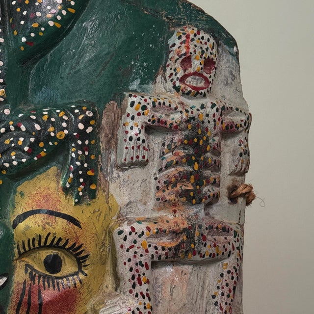 Wood Monumental Mexican Folk Art Carved Wood Wall Mask Sculpture For Sale - Image 7 of 10