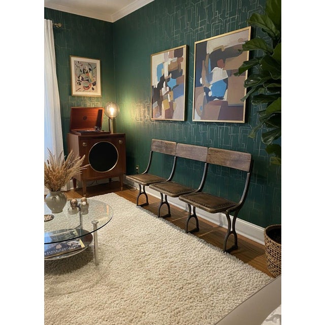 Vintage Art Deco Folding Cinema Chairs with Cast Iron Frames, 1920s, Set of 3 For Sale - Image 13 of 14