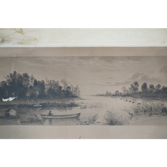 Late 19th Century Antique c.a. Walker Evening Duck Hunt in the Canoe Panoramic Etching 33" For Sale - Image 5 of 11