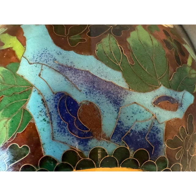 Metal Extra-Large Mid-Century Chinese Cloisonné Ginger Jar With Detailed Chrysanthemum and Plum Flower Motifs For Sale - Image 7 of 10
