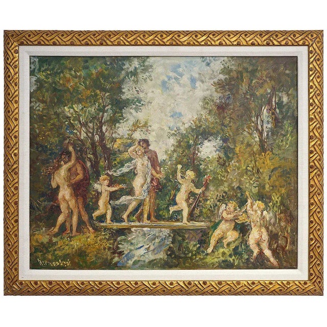 Herman Lipot "The Garden" Oil Painting on Canvas Early 20c For Sale - Image 11 of 11