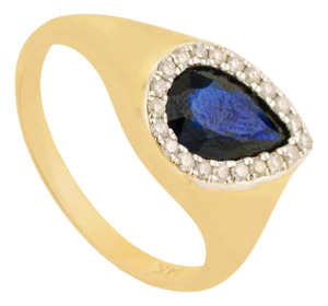 Vintage 1.5ct Pear Cut Blue Sapphire Diamond Ring 14k Yellow Gold Size 4