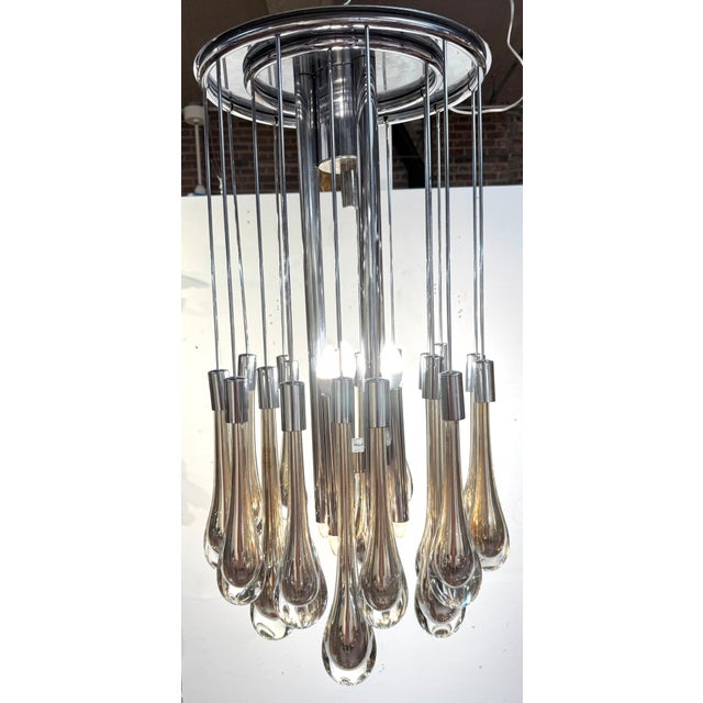 Mid Century Murano Silvered & Clear Glass Drop Chandelier, Attributed to Venini For Sale - Image 11 of 18