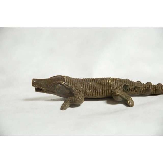 Large Crocodile Low Cast Imperfect Vintage African Bronze Sculpture For Sale - Image 4 of 6