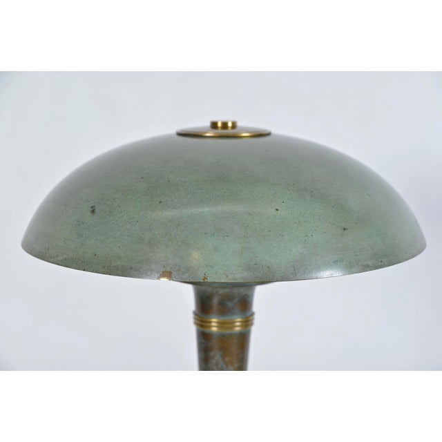 Forest Green French Art Deco Verdigris Green Brass Mushroom Desk Light, 1930s For Sale - Image 8 of 18