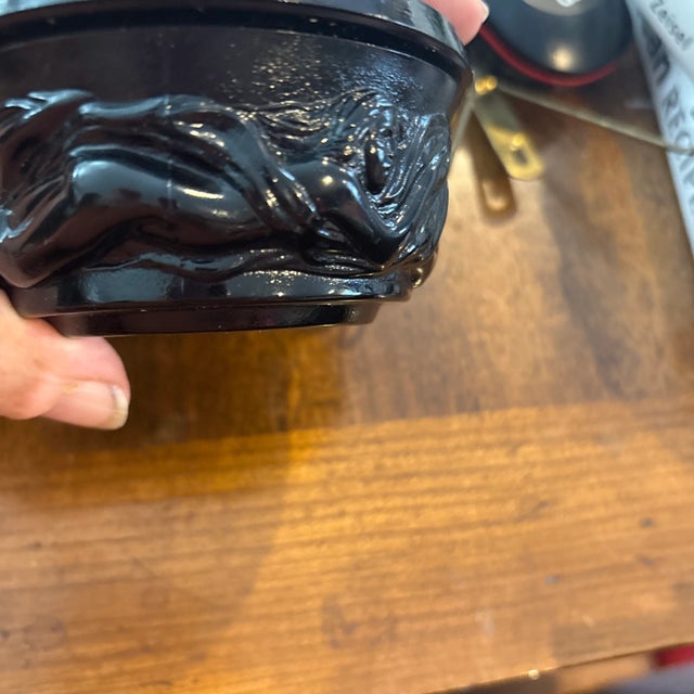 Rare Art Deco Trinket Box in heavy black glass that is attributed to Curt Schlevogt (a prominent Bohemian glass designer...