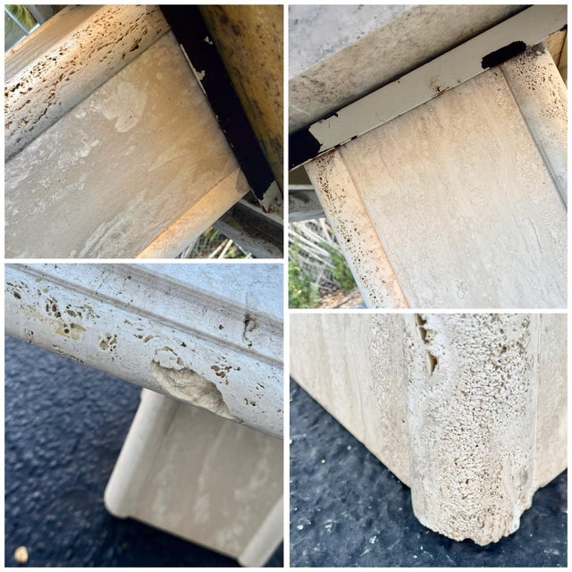 Pair of Travertine Square Side Tables | Italian Mid Century Style For Sale - Image 9 of 12