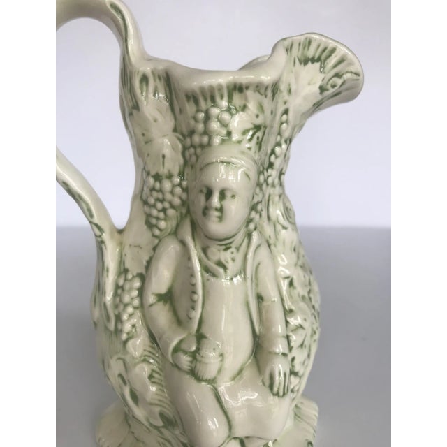 Green and White Ceramic Pitcher With Gentleman Figures and Grape Vines For Sale In Austin - Image 6 of 9
