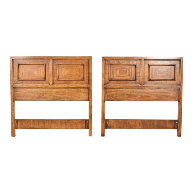 Drexel Mid-Century Modern Sculpted Walnut Twin Headboards, Pair For Sale