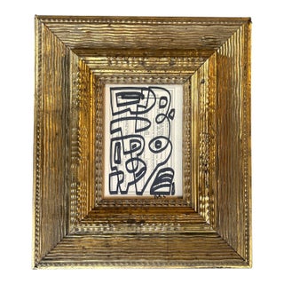Contemporary Wayne Cunningham Abstract Marker Drawing Chunky Wood Frame For Sale