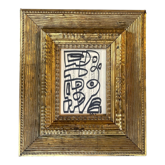 Contemporary Wayne Cunningham Abstract Marker Drawing Chunky Wood Frame For Sale
