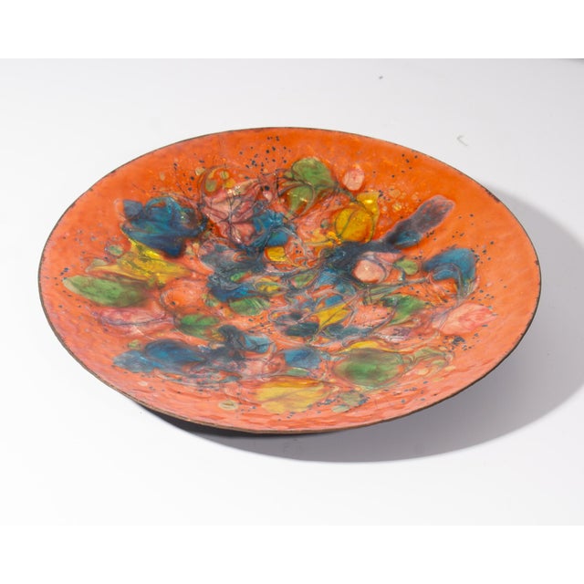 Mid-Century Modern Mid-Century Orange Enamel Plate For Sale - Image 3 of 6