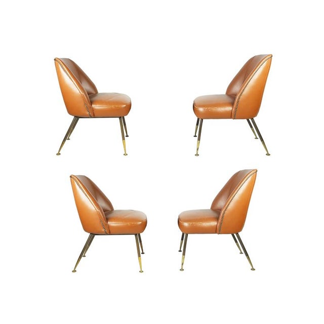 Vintage Campanula Chairs in Brown Leather and Brass by Carlo Pagani for Arflex, 1952, Set of 2 For Sale - Image 9 of 12