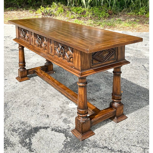 Vintage Boho Alphonso Marina Hand Carved High Console Table For Sale - Image 9 of 12