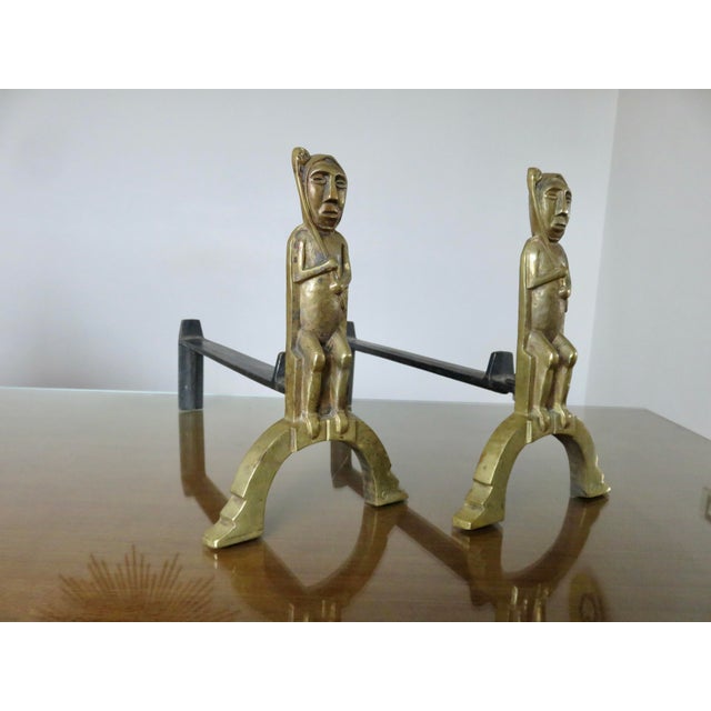 Metal Andirons in Gilt Bronze by Anton Prinner, 1930s, Set of 2 For Sale - Image 7 of 12