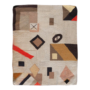 Cute Beige Background Color With Tiny Details Geometric Design Antique American Hooked Rug