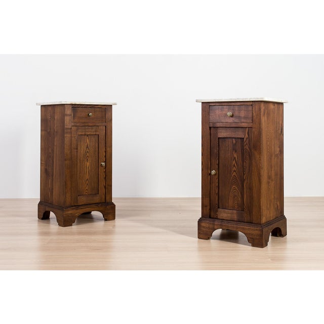 Art Nouveau German Ash Bedside Cabinets with Marble Tops, 1910, Set of 2 For Sale - Image 3 of 17