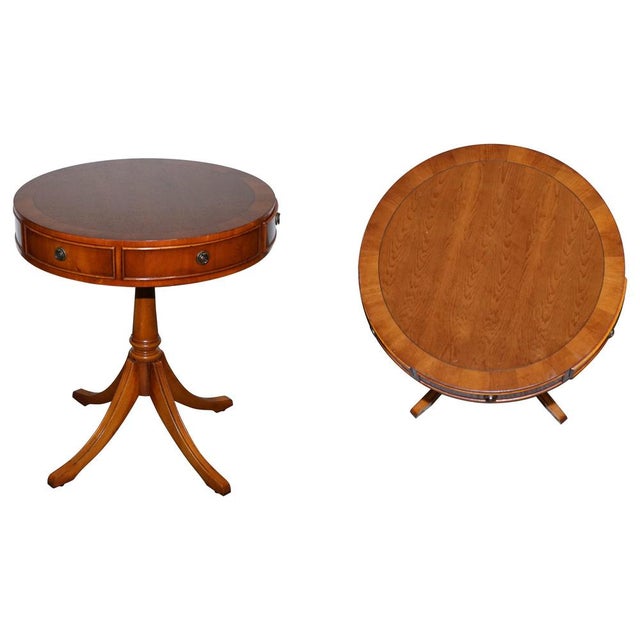 Vintage Yew Wood Circular Drum End Side Lamp Table For Sale - Image 11 of 11