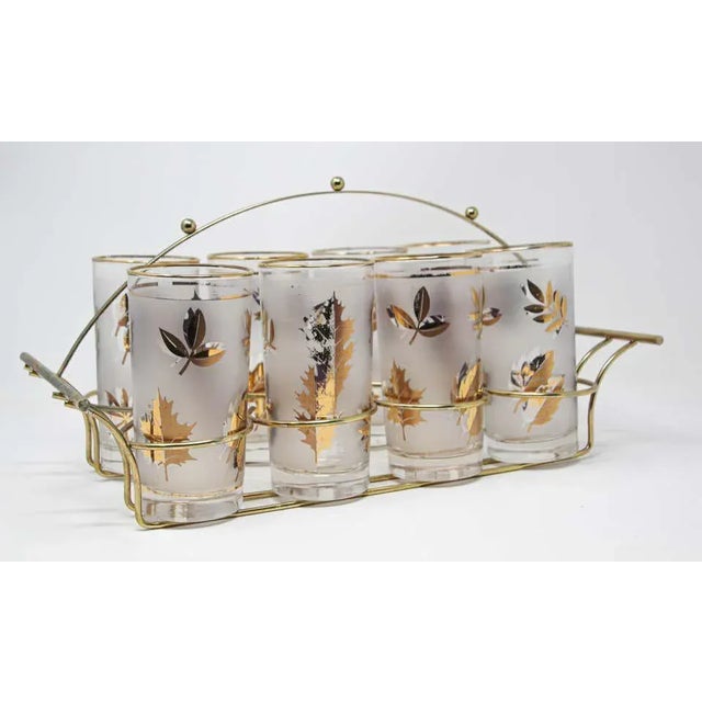 Vintage Eight Highball Gold Glasses in a Brass Cart by Fred Press - 9 Pieces For Sale - Image 12 of 13
