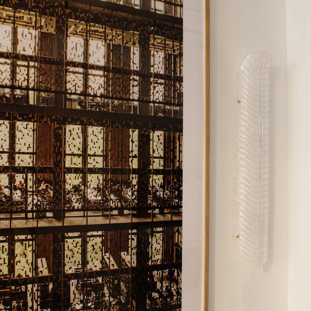 Italian Hand-Blown Murano Glass and Brass Feather Wall Sconces, 1990s, Set of 2 For Sale - Image 9 of 11