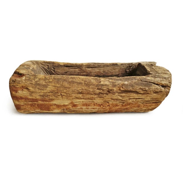 Rustic vintage wood log trough from India. Depth of cut area is 5".