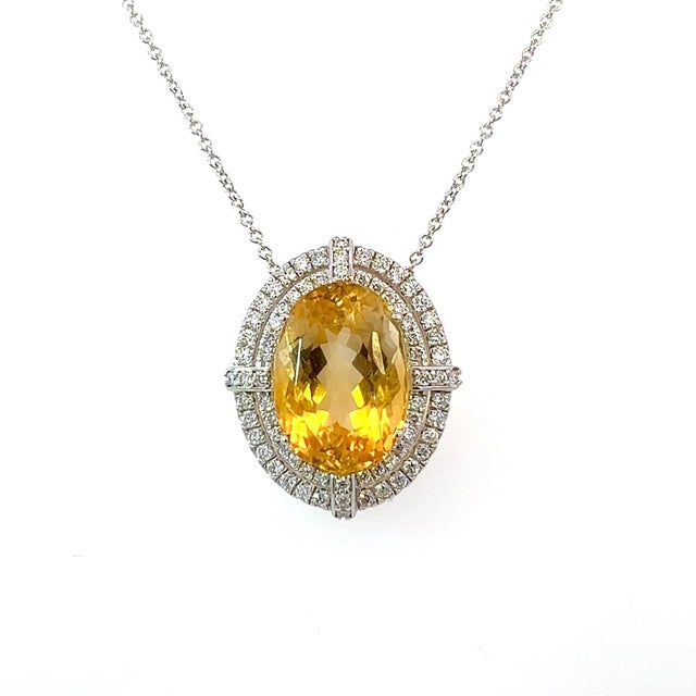 Natural Citrine Diamond Necklace 14k Gold 11.93 TCW Certified For Sale - Image 4 of 11