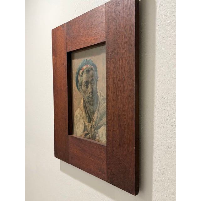 Henry Mosler - Original Portrait Painting - “Man in Striped Headwrap” - Gouache on Paper c.1890-1910 For Sale - Image 10 of 12