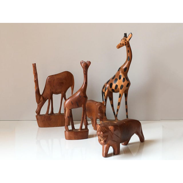 African Hand Carved Wood Animals Set of 5 Chairish