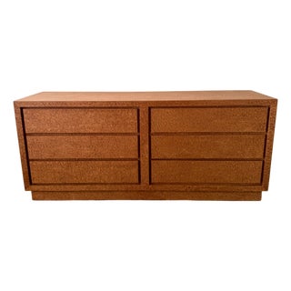 Vintage 1980s Postmodern Burlwood Dresser, Caramel Sapele Pommele Veneer 6 Drawers For Sale