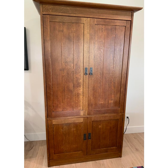 Arts & Crafts Stickley Oak Entertainment Center For Sale - Image 3 of 8