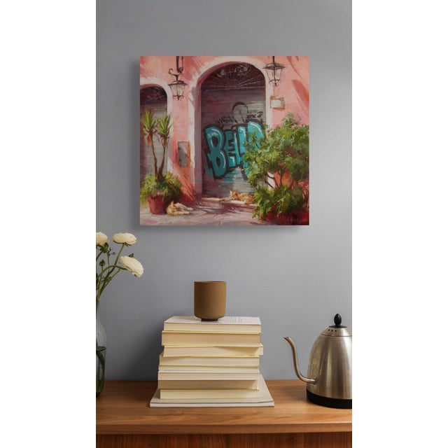 Early 21st Century Riposa by Lindsey Kustusch | Oil on wood panel Cats resting near a graffiti-covered wall. For Sale - Image 5 of 5