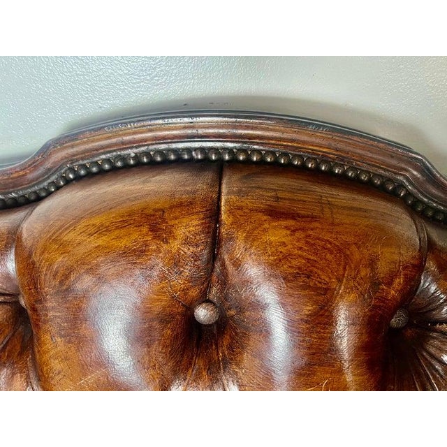 Wood Pair of French Leather Tufted Wingback Chairs C. 1930 For Sale - Image 7 of 13