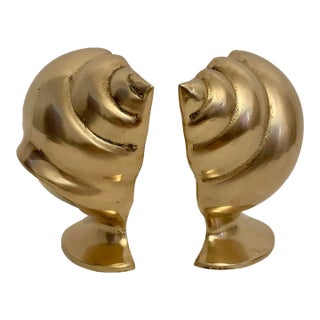 Pair Brass Conch Shell Seashell Nautilus Bookends For Sale