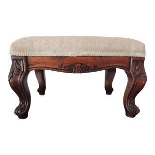 Vintage Horchow Upholstered and Carved Footstool For Sale
