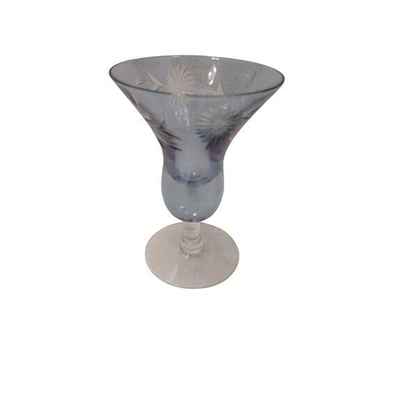 1960s Mid Century Modern Murano Etched Cocktail Cordial Glasses 5" Blue Barware Hand Blown Floral - a Pair For Sale - Image 9 of 16