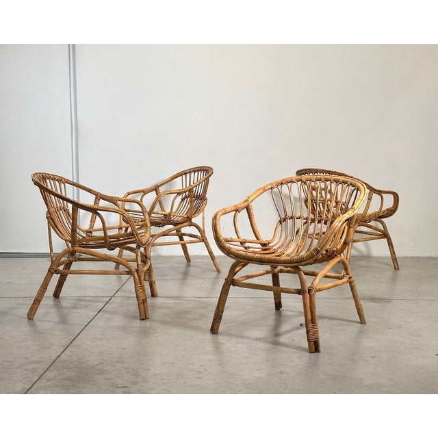 Mid-Century Modern Rattan and Bamboo Living Room Set, Set of 5 For Sale - Image 3 of 18