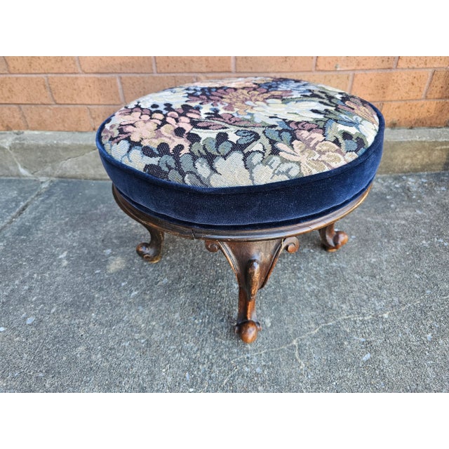 Victorian Victorian Mahogany and Tapestry and Velvet Upholstered Footstool For Sale - Image 3 of 6