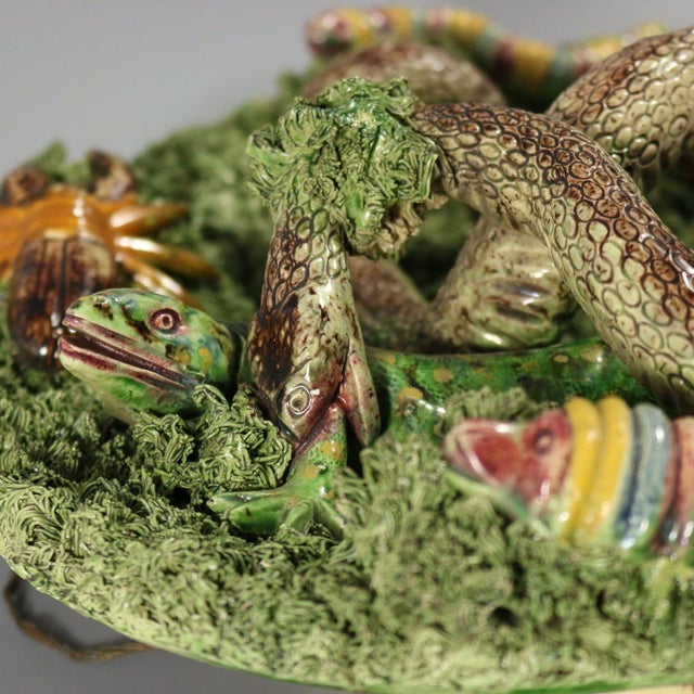 Late 19th Century Cunha Palissy Majolica Snake and Lizard Wall Plate For Sale - Image 5 of 12
