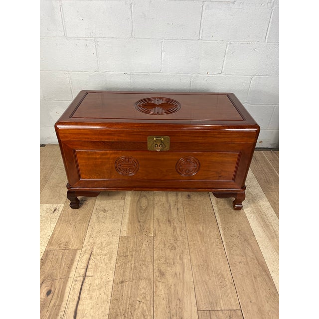 Chinese Mid-Century Chinese Ming Style Camphor Wood Blanket Chest With Longevity Symbols For Sale - Image 3 of 7