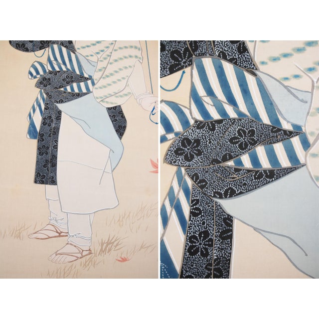 Champagne "Oharame" by Ogata Kaho, Meiji to Taisho Era Japanese Silk Painting in Wooden Case For Sale - Image 8 of 15